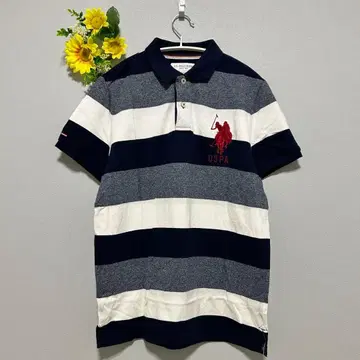 U.S. POLO ASSN. 반팔 피케 셔츠 스트라이프 네이비 M