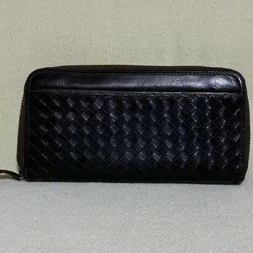 뜨개질 디자인 블랙 가죽 장지갑