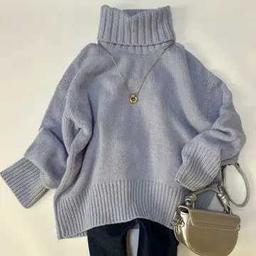 새상품급 갤러리 바이 터틀넥 니트 아이스 블루 모 100% S 일본제