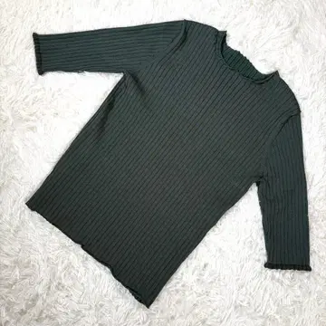 내추럴 뷰티 베이직 [ M ] 리브 티셔츠 7부 소매 다크 그린