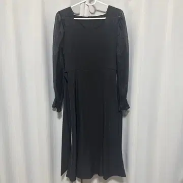 블랙 시스루 플레어 슬리브 원피스