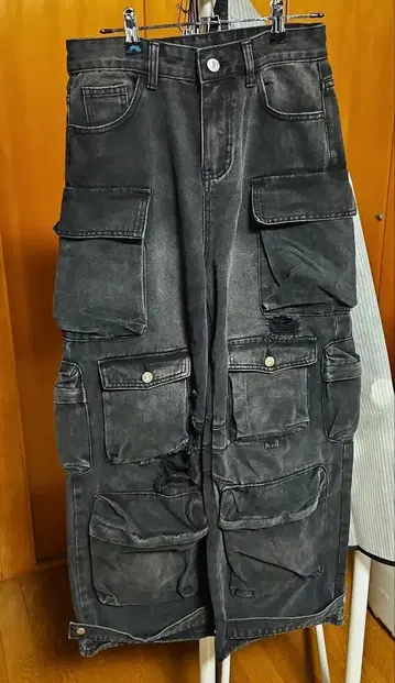 블랙 데님 카고