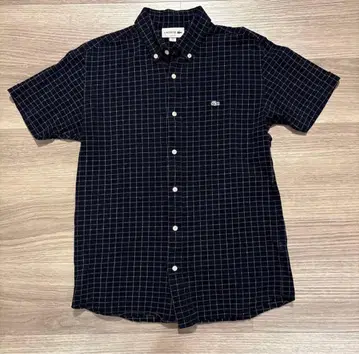 LACOSTE 네이비 체크 반팔 셔츠
