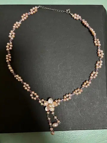꽃 모티브 담수 핑크 펄 목걸이