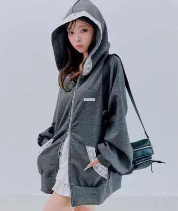 그레이 후드 부착 후드 맨투맨