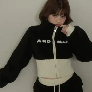 andmary Fluffy zip up jacket BLACK