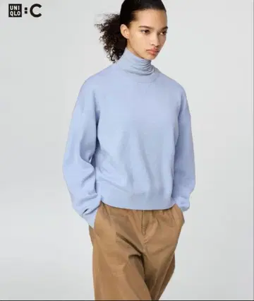 유니클로 스무스 코튼 크루넥 스웨터 블루 XL