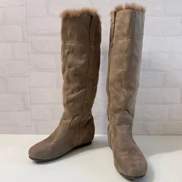 Leti 스웨이드 느낌 퍼 포함 롱 부츠 (36) 베이지