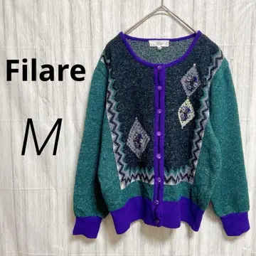 Filare 휠라 마리유프 니트 가디건 꽃무늬 자수 기하학 패턴