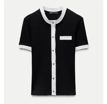 [ 미사용 ] ZARA 크루넥 반팔 가디건