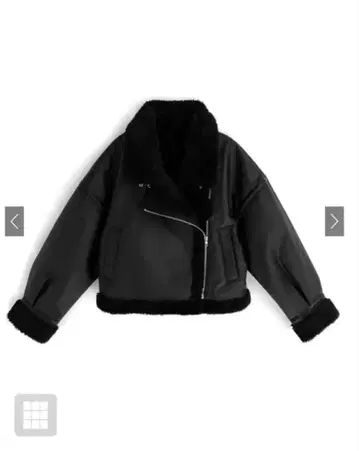 벨트 넥 무스탕 파이핑 가죽 블루종 블랙