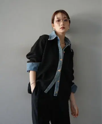 Lumier ESICA 데님 옷깃 버튼 니트 가디건 뤼미에 에시카