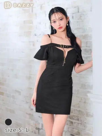 DAZZY 오프숄더 벨트 디자인 프론트 지퍼 타이트 미니 드레스 M