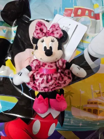 디즈니 미니 봉제 인형 참 핑크 레오파드