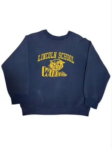 러셀 네이비 귀 페이드 3단 프린트 70s~80s 빈티지 맨투맨