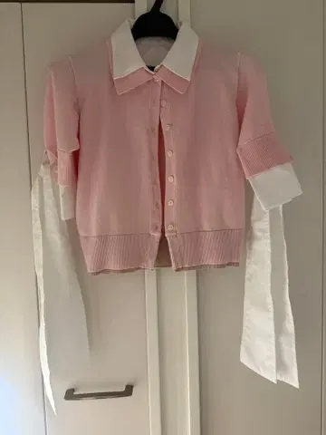 eimy istoire 소매 리본 포함 핑크 니트 가디건