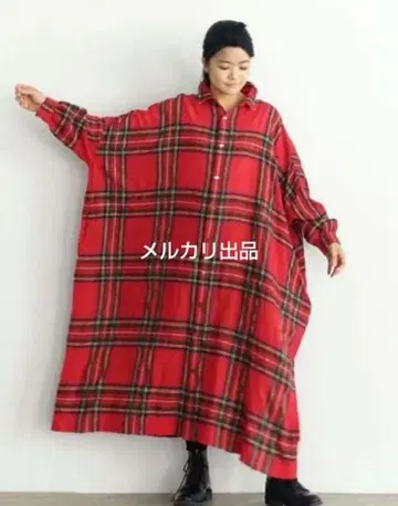 이치 앤티크 울 거즈 타탄 체크 셔츠 원피스