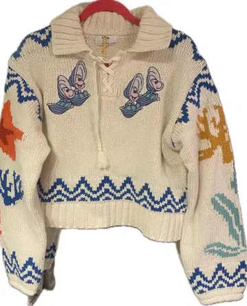 Disney 미키 자수 크롭 스웨터 프리 사이즈