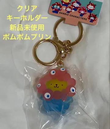 산리오 입체 마스코트 클리어 컬러 키링 폼폼푸딩
