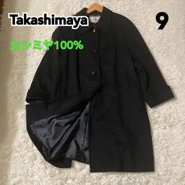 Takashimaya 캐시미어 100% 블랙 롱 코트