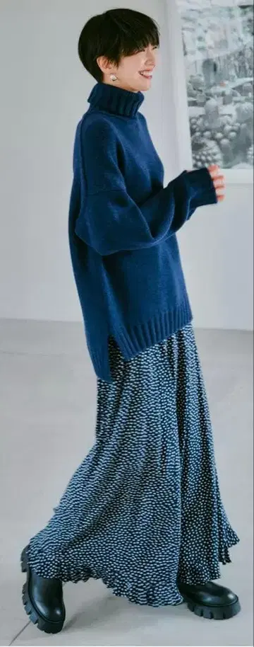 [Shinzone] 플로렛 헴 프릴 스커트 꽃무늬 네이비