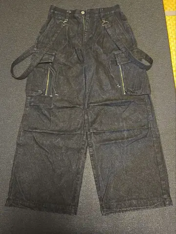 새상품급 [ JUNRED ] 데님 카고 팬츠 서스펜더 포함 블랙