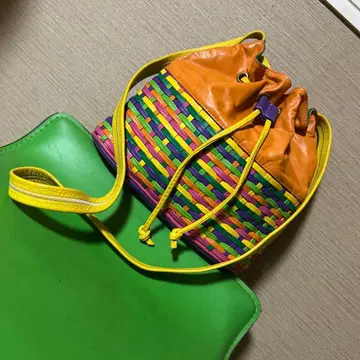 레트로 컬러풀 뜨개질 x 무지 복조리 숄더백 빈티지 구제 의류