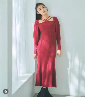 릴리안 캐럿 스트링 디자인 니트 원피스 라벤더