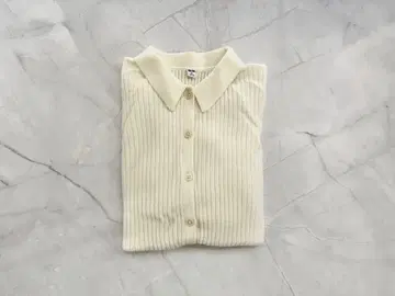 유니클로 메리노 리브 폴로 가디건 니트 화이트 XL