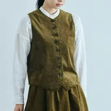 나카가와 마사시치 상점 면린넨 코듀로이 베스트 카키