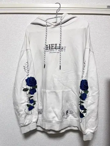 장미 자수 화이트 후드티