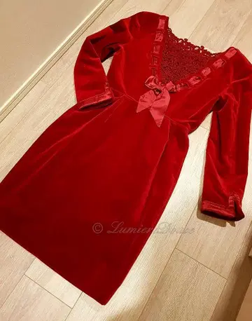 A.O. 아츠키 오오니시 진홍색 벨벳 원피스 빨간색 벨벳