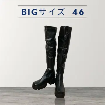 레어 미사용급 롱 부츠 통굽 BIG 사이즈 블랙 하프 지퍼 46