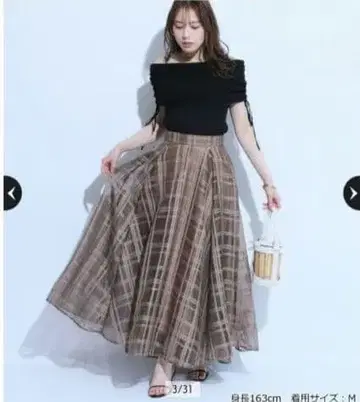 Mystrada 체크 서큘러 스커트 38 카멜 [ 완판템 ]