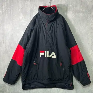 FILA 빈티지 아노락 풀오버 충전솜 나일론 자수 로고 빨검