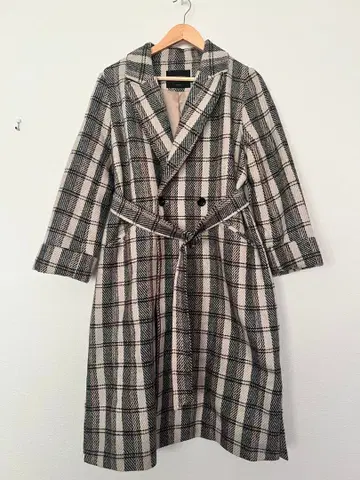 ASKNOWAS 아즈노우아즈 체크 무늬 롱 코트 벨트 포함