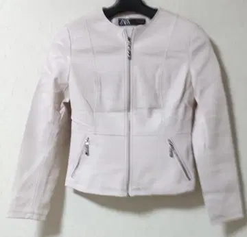 라이트 핑크 노카라 가죽 자켓