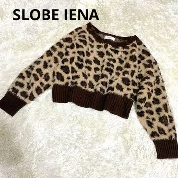 레어 SLOBE IENA 돌먼 슬리브 니트 숏 기장 레오파드 무늬