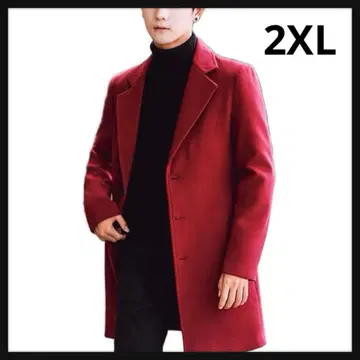남성용 체스터 코트 가을/겨울 2XL 아우터 와인 레드 레드