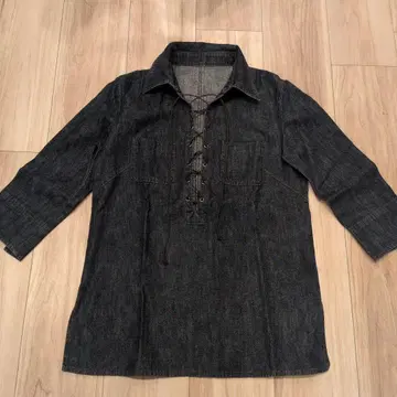 BODY DRESSING 다크 데님 레이스업 긴팔 셔츠