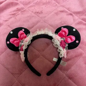 미니 머리띠 (핑크, 프릴/레이스/스팽글/리본/장미 장식)