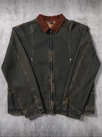 남성용 워시드 코듀로이 캐주얼 데님 자켓 구제 의류