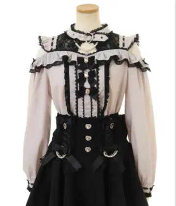 LIZLISA 3개 리본 프론트 초커 블라우스 핑크 블랙