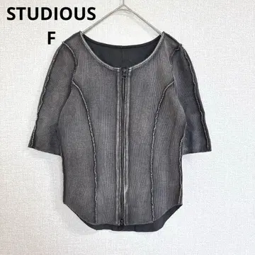 [스튜디우스] 하프 슬리브 집업 리브 상의 가디건