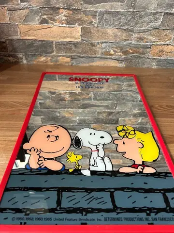 스누피 퍼브 거울 SNOOPY 빈티지 앤티크 유리 당시 물품