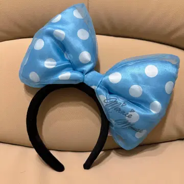 미니 스카이블루 빅 리본 머리띠 도트