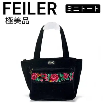 FEILER 미니 토트백 새상품급 꽃무늬 자수 블랙 페이러