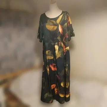 잎 디자인 반팔 무릎 기장 원피스