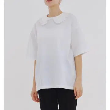 새상품 yori 플로키 도트 둥근 카라 Tee 화이트 블라우스