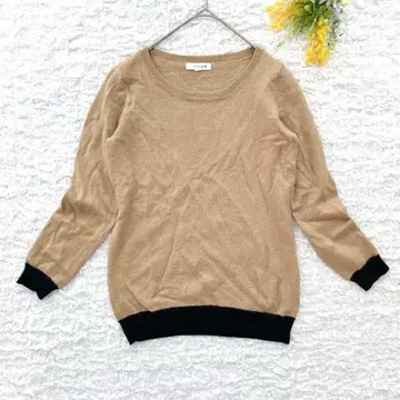 새상품급 애니팜 바이컬러 울 니트 스웨터 M 베이지 블랙 고급스러운